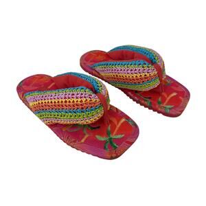 Farm Rio Toucans Puffy Crochet Flip Flop Sandals Multicolor Tropical Size US 8